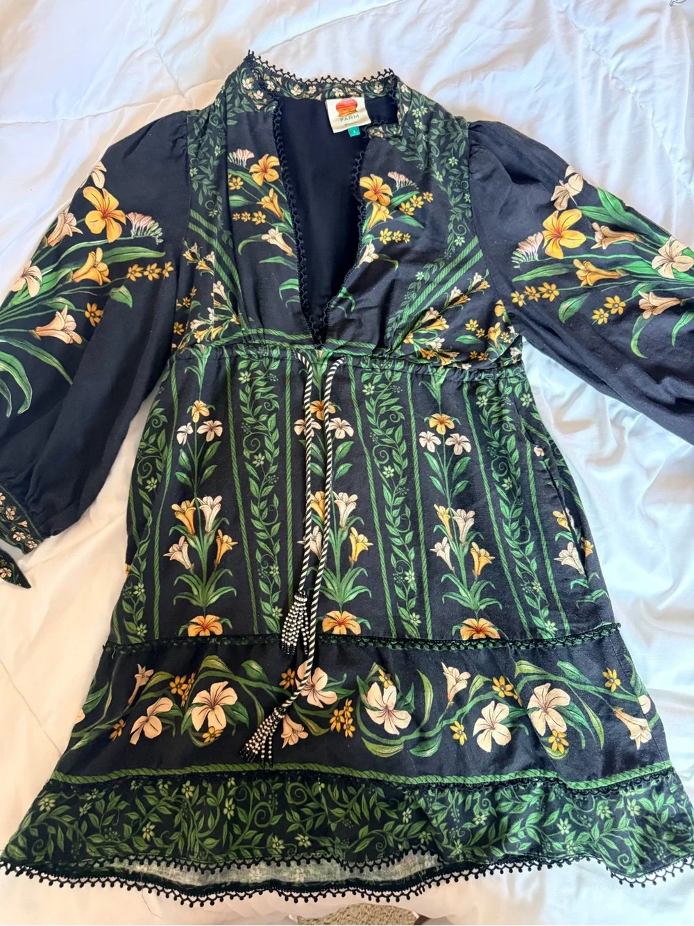 FARM Rio Black Floral Mini Dress with Green and Yellow Print - Picture 5 of 7